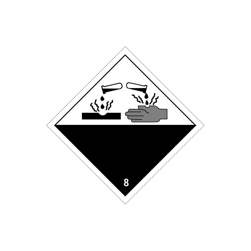 Etiquette de Danger 100x100 classe 8 - Rouleau de 1000u Etiquette de Danger 100x100 classe 8 - Rouleau de 1000u